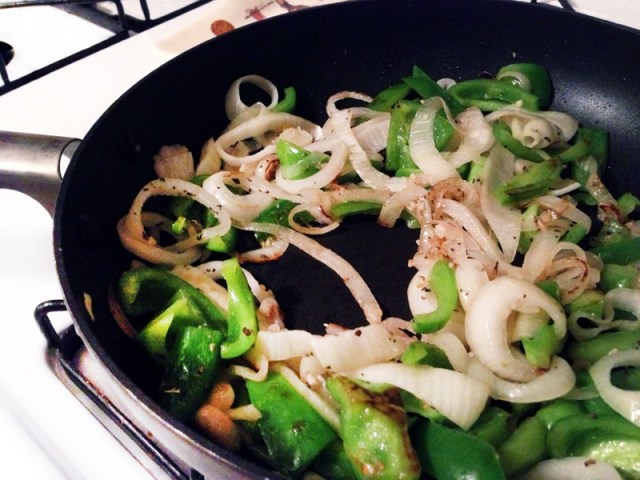 cooked onions and peppers