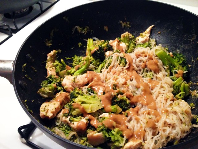 Miracle noodles with peanut sesame sauce