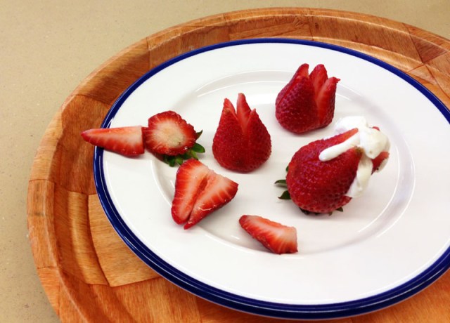 strawberries cut with X