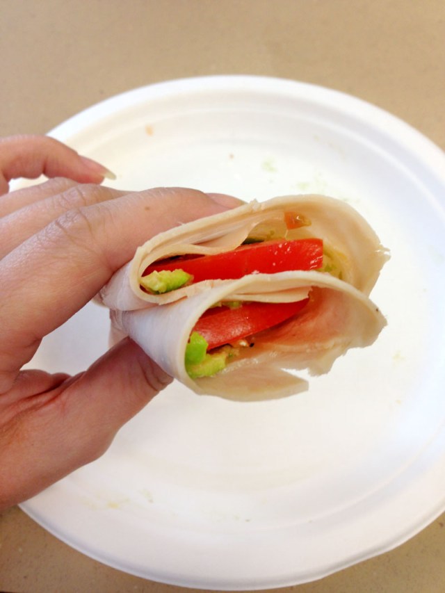 Turkey, swiss and avocado rolls - finished roll with tomato
